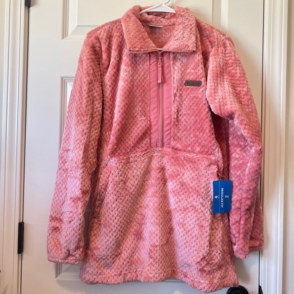 Columbia Pink Teddy Zipper Pullover Plush Comfort color: Pink Agave